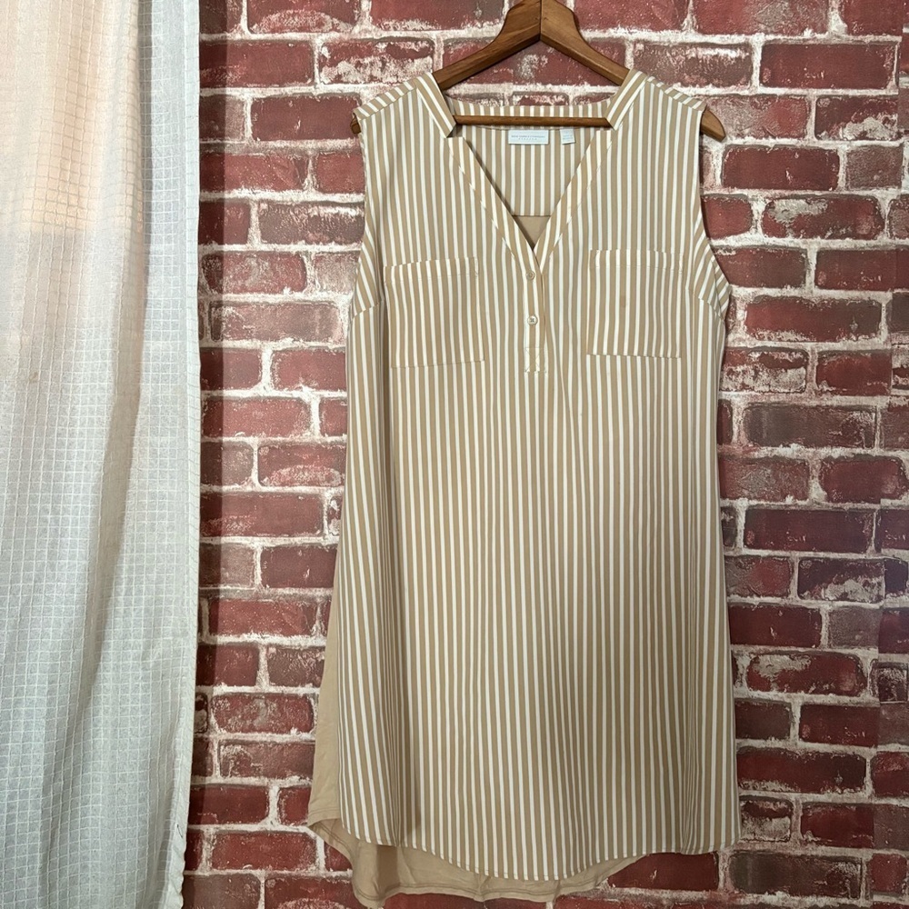 New York & Company Beige Striped Tunic